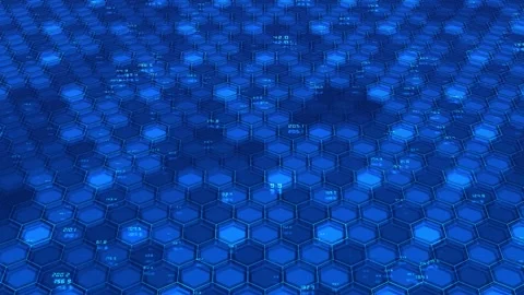 Futuristic Numerical Data Grid with Blue Hexagon Pattern Stock Footage 341379126
