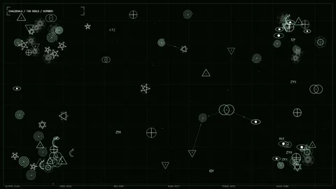 Futuristic occult hud interface with mystical sigils and esoteric data Stock Footage 334547033