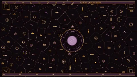 Futuristic occult technology hud interface with geometric grid and mystical.. Stock Footage 334098679