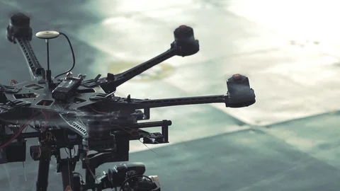 Futuristic octocopter drone takes off - slow motion Stock Footage 106570285