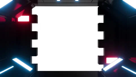 Futuristic opening gate in moving sci fi technology tunnel with neon light. Stock Footage 273500399