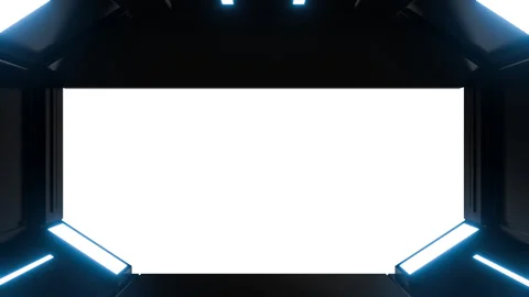 Futuristic opening gate in moving sci fi technology tunnel with neon light. Stock Footage 273500432