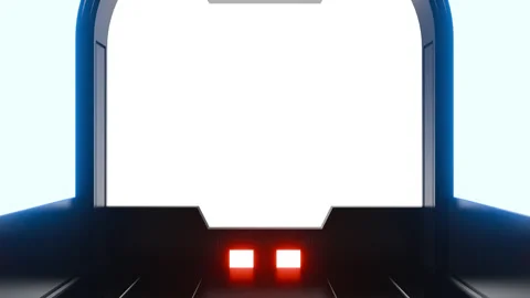 Futuristic opening gate in moving sci fi technology tunnel with neon light. Stock Footage 273501533