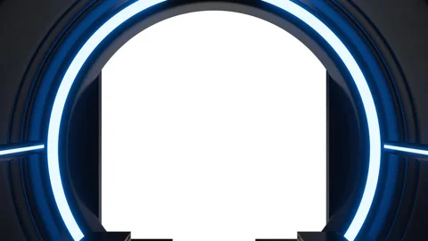 Futuristic opening gate in moving sci fi technology tunnel with neon light. Stock Footage 273501793