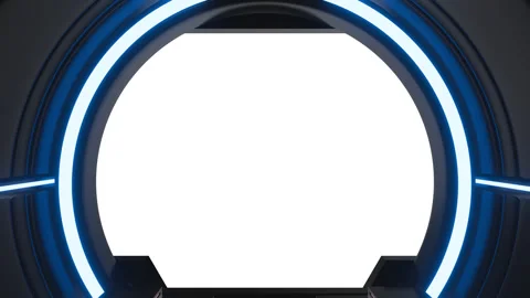 Futuristic opening gate in moving sci fi technology tunnel with neon light. Stock Footage 273501838