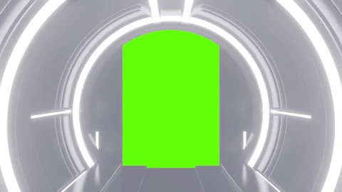 Futuristic opening gate in white moving sci fi technology tunnel. Stock Footage 273503241
