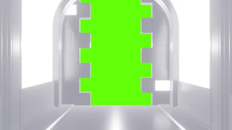 Futuristic opening gate in white moving sci fi technology tunnel. Stock Footage 273505616