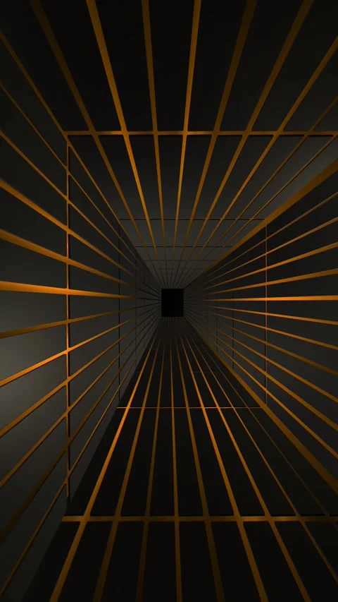 Futuristic orange corridor background geometric black panels, glowing grid lines Stock Footage 340417443
