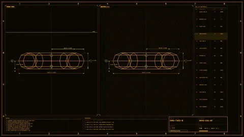 Futuristic Orange Engineering HUD Interface Displaying Technical Schematic .. Stock-Footage 334102533