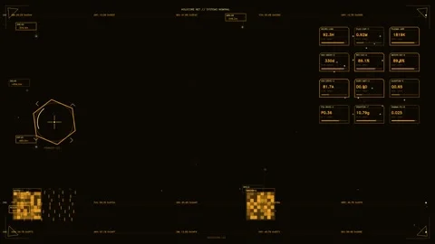 Futuristic Orange HUD Interface with Tactical Telemetry Data and Hexagonal .. Stock Footage 334110750