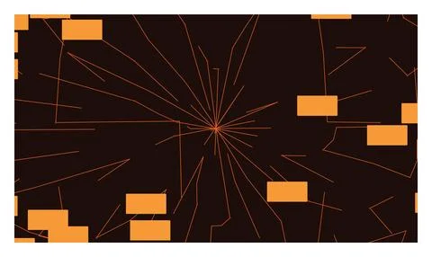 Futuristic orange light burst with central node and rectangular floating el.. Stockillustratie
