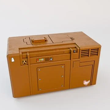 Futuristic Orange Sci-Fi Storage Crate with Control Panels and Ventilation .. Stock Illustration