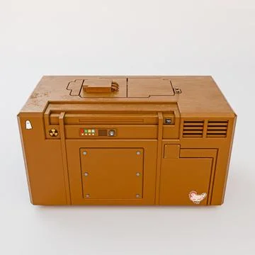 Futuristic Orange Sci-Fi Storage Crate with Control Panels and Ventilation .. Stock Illustration