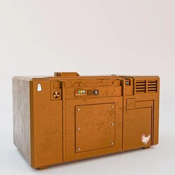 Futuristic Orange Sci-Fi Storage Crate with Control Panels and Ventilation .. Stock Illustration