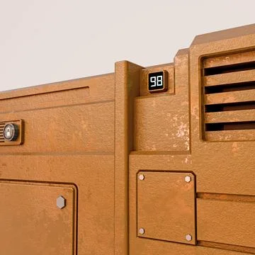 Futuristic Orange Sci-Fi Storage Crate with Control Panels and Ventilation .. Stock Illustration