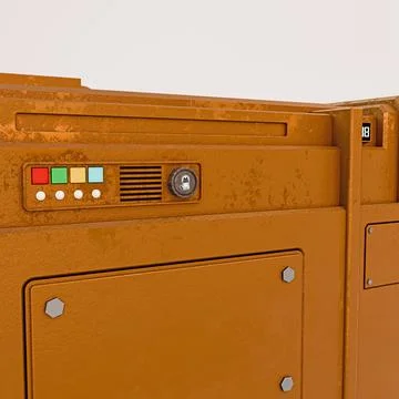 Futuristic Orange Sci-Fi Storage Crate with Control Panels and Ventilation .. Stock Illustration