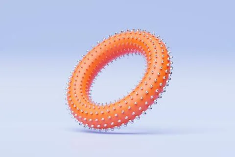Futuristic  orange   torus donut. 3D rendering,  torus geometry shape on blue Illustrazione stock