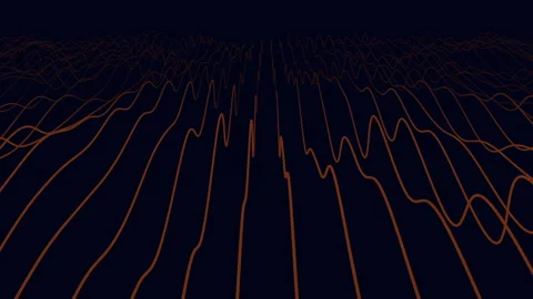 Futuristic orange waveform grid on dark background representing data and sound Stock Footage 334139763