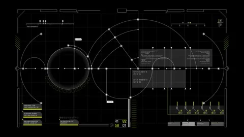 Futuristic Orbital Analytics Dashboard With Central Sphere Curved Trajectories Stock Footage 341559910