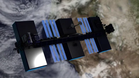 Futuristic Orbital Data Center Satellite in Earth Orbit Stock Footage 328491249