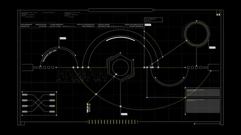 Futuristic Orbital Network Dashboard With Connected Circular Nodes Paths Stock Footage 341559909