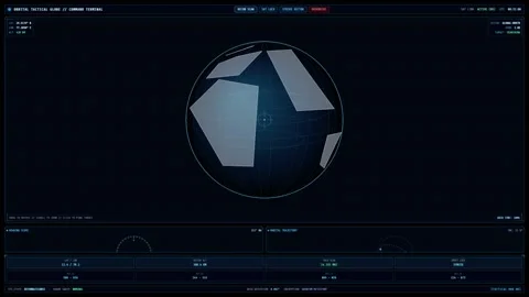 Futuristic Orbital Tactical Globe Command Terminal Interface Vídeo Stock 348126522
