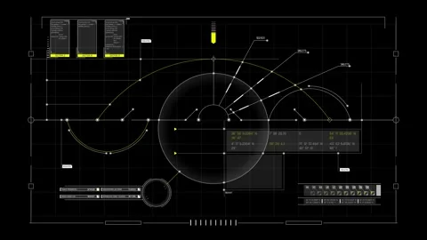 Futuristic Orbital Trajectory Dashboard With Central Sphere Curved Paths Видео 341559907