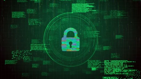 Futuristic Padlock Icon Over Green Hacking Glitch Animation Background Stock Footage 320531919