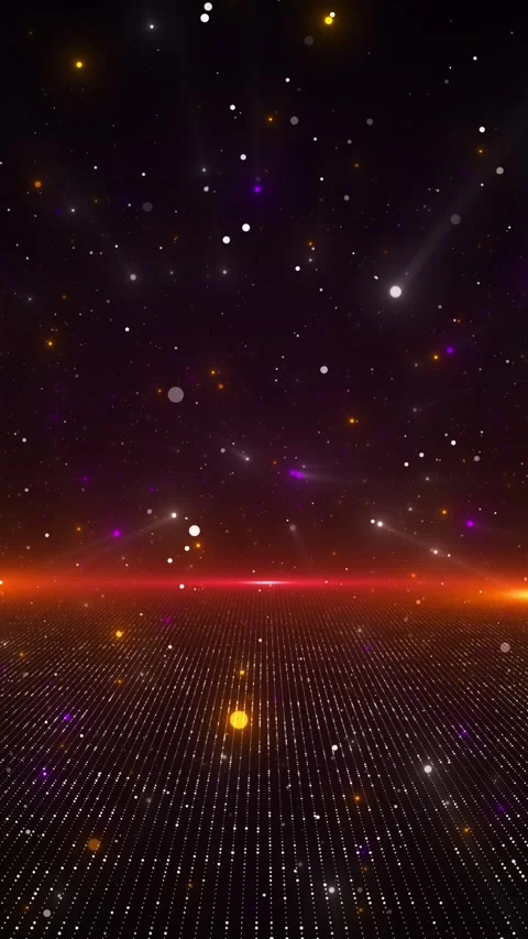 Futuristic particle floor background dark grid perspective, colorful glowing dot Stock Footage 340456593