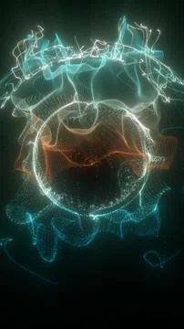 Futuristic Particle Sphere with Glowing Teal and Orange Energy Waves Stock Illustration
