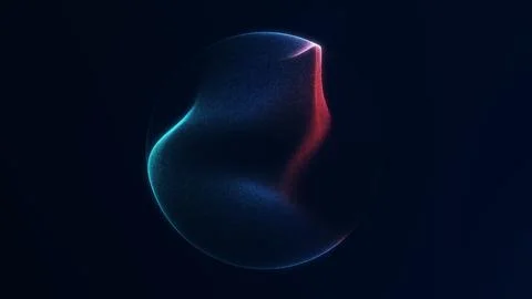 Futuristic particle sphere with red and blue glow on dark background, digit.. Stock Illustration