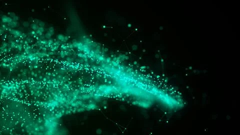 Futuristic particle swirl. Dynamic flow of abstract dust in cyberspace. Exp.. Stock Illustration