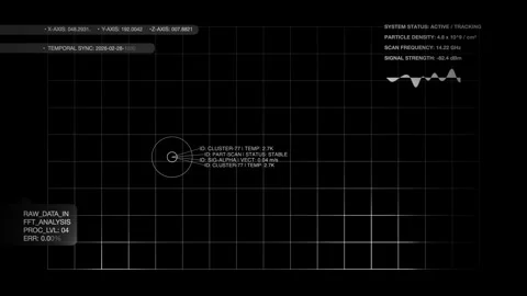 Futuristic Particle Tracking HUD Data Analysis Overlay 4K Stock Footage 332146164