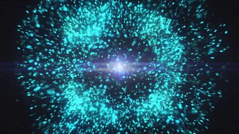 Futuristic Particles cosmic explosion shockwave blue energy space 3d renderin Stock Illustration