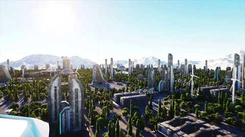Futuristic passenger bus flying over the city, town. Transport of the future. 스톡 동영상 72479413