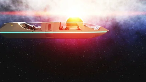 Futuristic passenger bus flying in space. Transport of the future. Stock Footage 72665759