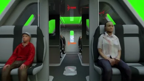 Futuristic passenger flying bus. Transport of the future. Green screen Stock Footage 72682873