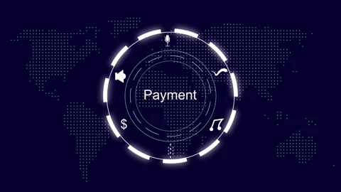 Futuristic payment interface with world map background. Futuristic payment .. Stock Footage 337815374