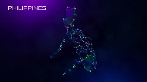 Futuristic Philippines Map Polygonal Blue Purple Connected Lines Dots Wireframe Video stock 257181620