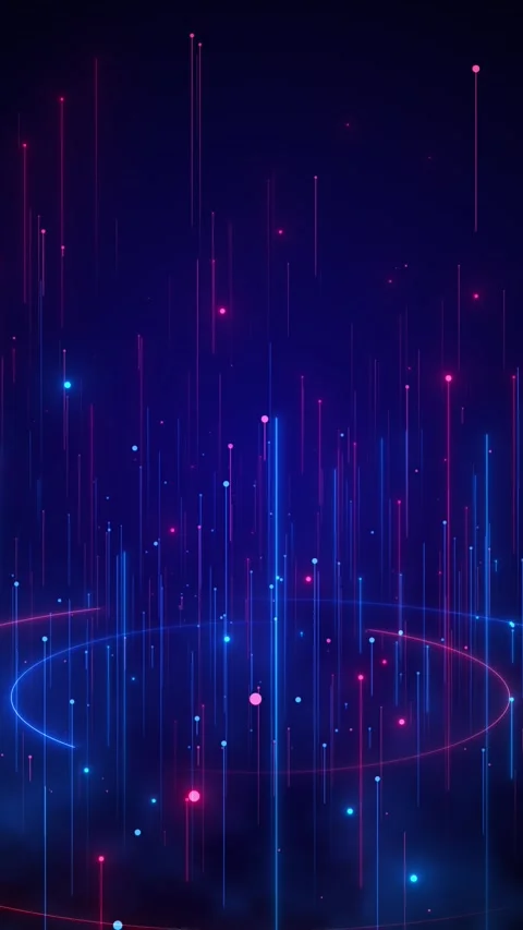 Futuristic pink blue data field falling light lines, floating particles, glowing Stock Footage 340471963