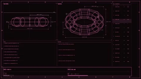 Futuristic pink HUD technical engineering drawing showing drive coil assemb.. Stock Footage 334114650