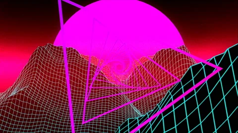 Futuristic Pink Sunset And Pyramids, VJ Loop Stock Footage 101164432