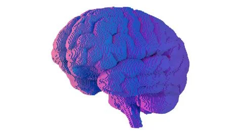 Futuristic pixel art on brain surface isolated on white background Ilustración de archivo