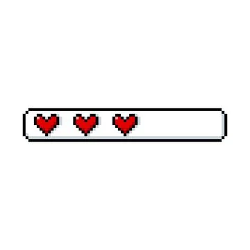 Futuristic pixel lifeline with three red hearts. Game indicator. Stock Illustration