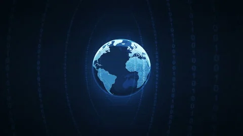 Futuristic Planet Earth Rotating in Digital Cyberspace with Binary Code Stock-Footage 115087581