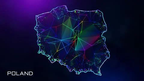 Futuristic Poland Map Polygonal Connected Lines And Dots Wireframe Network イラスト素材