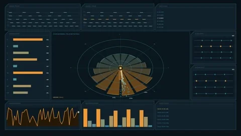 Futuristic Polar Data HUD Dashboard Seamless Loop Stock Footage 342332143