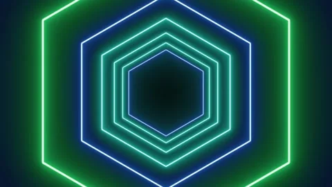 Futuristic polygon with neon lights tunnel animation Stock Footage 346018291