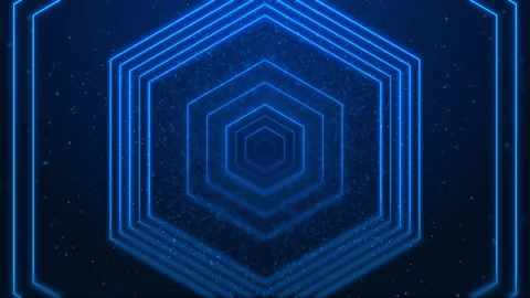 Futuristic polygon portal visual with repeated blue hexagon frames, glowing edge Stock Footage 340479653