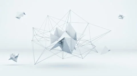 Futuristic polygonal 3D shape in white studio. Loop 4k UHD (3840x2160) Stock Footage 63525920